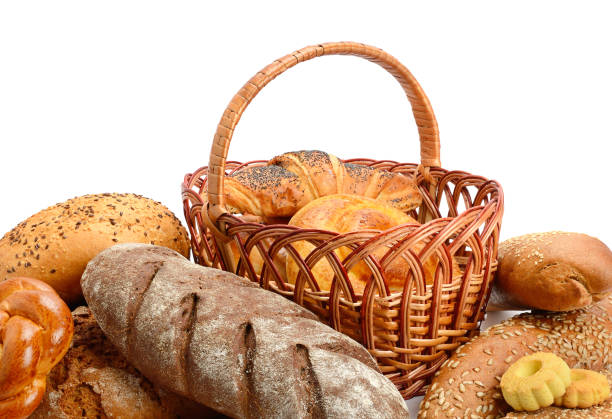 istock Collection of bread products isolated on white 1734012248