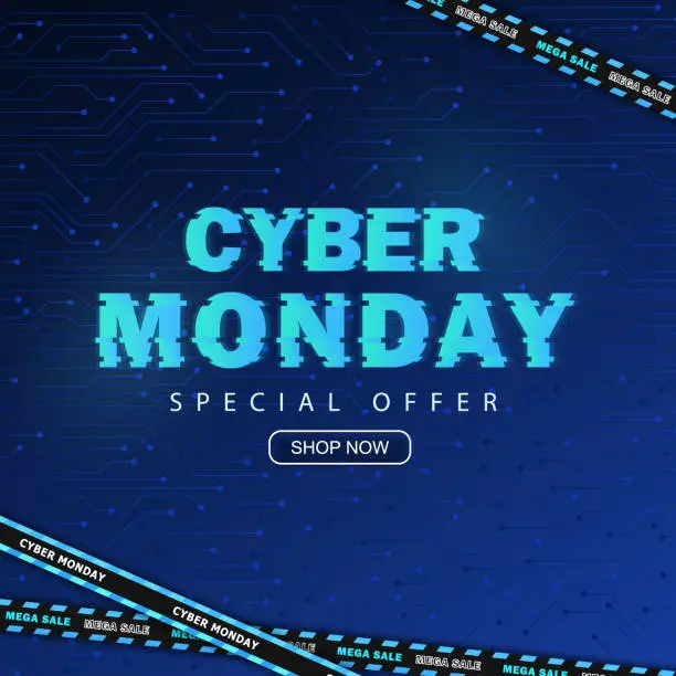 Vector illustration of Neon banner for Cyber Monday sale advertising