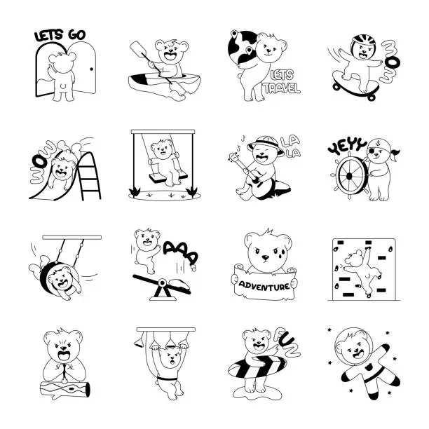 Vector illustration of Pack of Adventure Glyph Stickers
