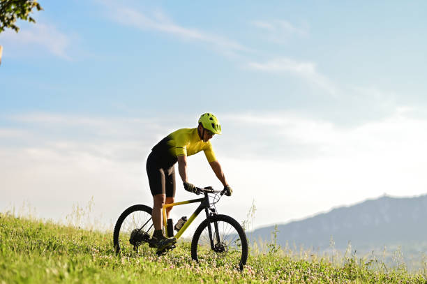 istock male athlete mountain biker rides a bicycle. 1734061740
