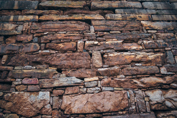 Ancestral Textures: Chavin Temple Wall stock photo