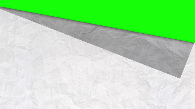 Crumpled paper stop motion animationon green screen, Page turn animation, Textured paper background. The concept of sketch pad, design, retro style, wrinkle, frayed, blank,