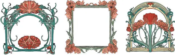 Vector illustration of Art nouveau flower frames