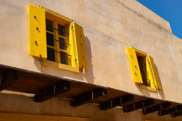Exterior of building in the Central Market on Spinalonga, Crete, Greece.