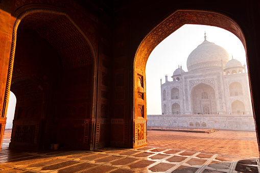 Taj Mahal, view through the garden arch, Agra, India