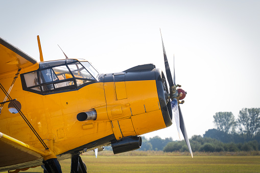 cockpit, old, yellow-painted, airplane, blue sky, An-2