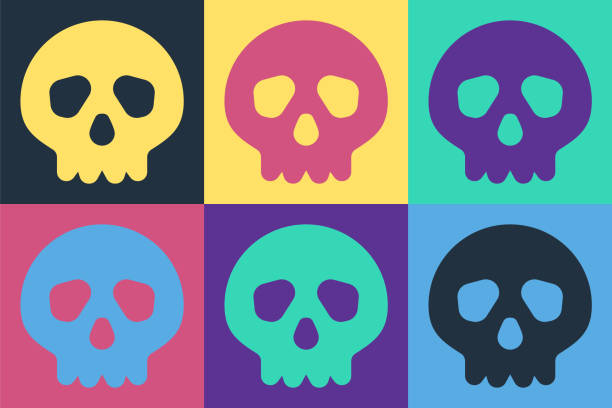 ilustrações de stock, clip art, desenhos animados e ícones de pop art skull icon isolated on color background. happy halloween party. vector - pop art skull backgrounds pattern