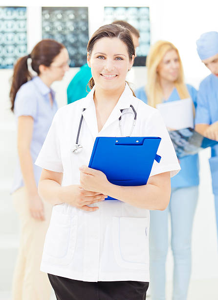 Female doctor standing in radiology practice stock photo