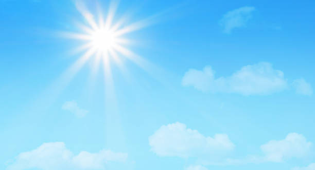 istock Bright sun with beautiful beams on a blue sky 1734181815
