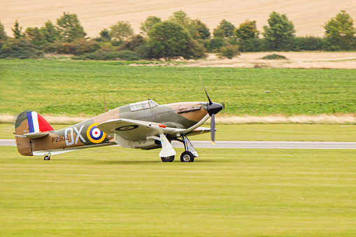 Duxford, United Kingdom - 09/22/2018: Hurricanes at Imperial War Museum of Duxford