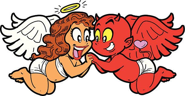Angel and Devil In Love vector art illustration
