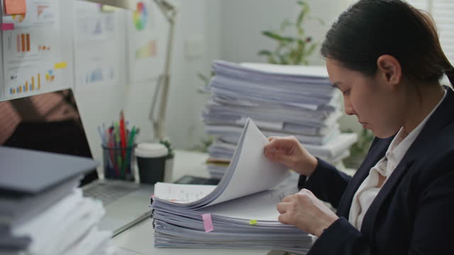 Businesswoman Documents Search in Document stack