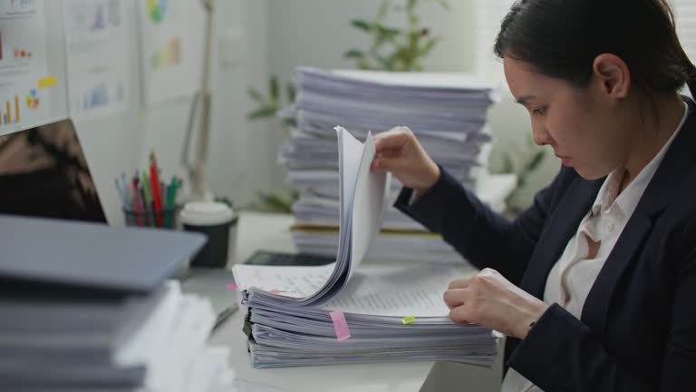 Businesswoman Documents Search in Document stack