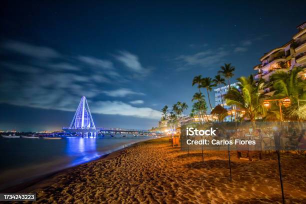 Puerto Vallarta Pier At Night Mexico Stock Photo - Download Image Now - Sunset, Tropical Climate, Puerto Vallarta