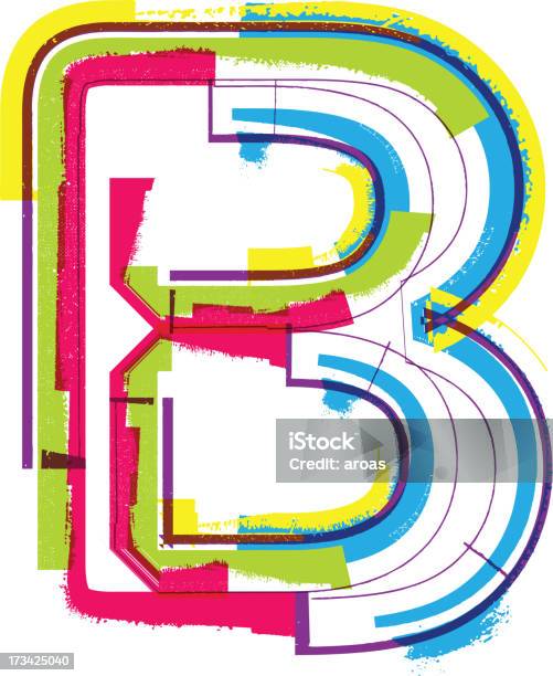 Красочные Гранж Шрифт Буква B — стоковая векторная графика и другие изображения на тему Алфавит - Алфавит, Без людей, Буква B