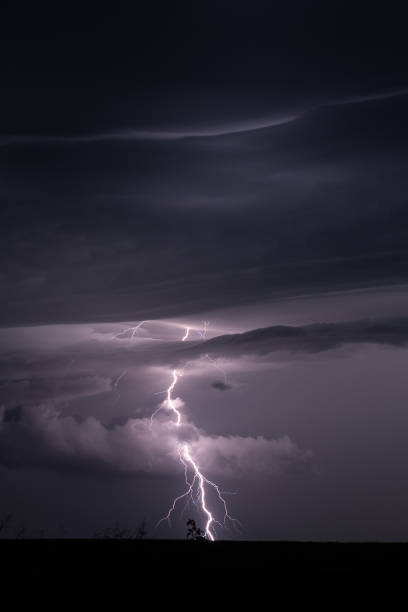 Nighttime Lightning, John Dahl Wildlife Management Area, Osage County, OK stock photo
