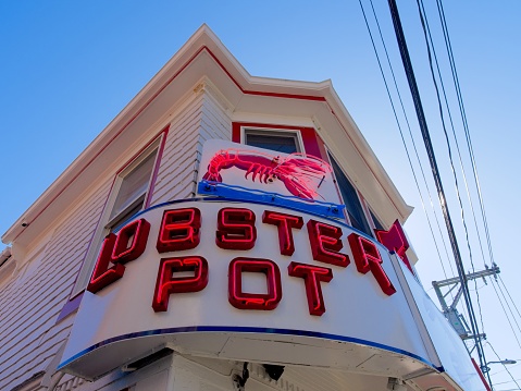 Provincetown, Cape Cod, Massachusetts - USA, October 4, 2023. The world famous Lobster Pot restaurant sign in Provincetown, Cape Cod, Massachusetts.