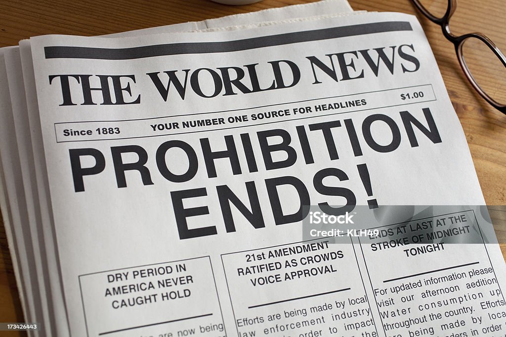 Newspaper headline: Prohibition Ends Prohibition Over on a newspaper headline.  Copy and newspaper created by the photographer. 1920-1929 Stock Photo