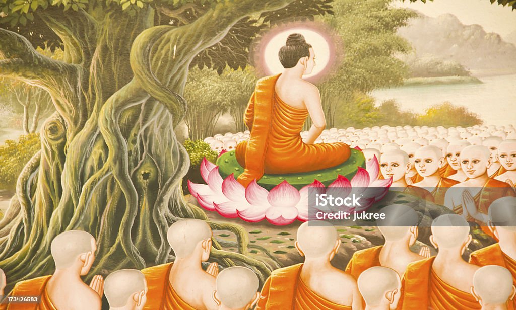 Estilo tailandês tradicional, pintura velha sobre a história de Arte Buddha - Foto de stock de Adulto royalty-free