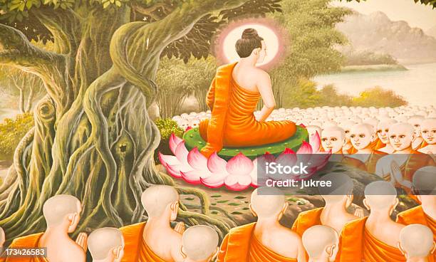 Foto de Estilo Tailandês Tradicional Pintura Velha Sobre A História De Arte Buddha e mais fotos de stock de Adulto