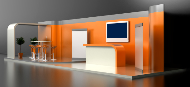 Empty and customizable Exhibition booth, isolated on gray.