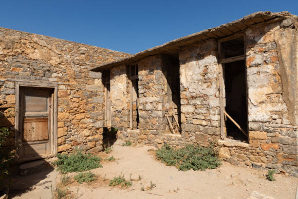 Ruins of houses on Spinalonga, Crete, Greece.