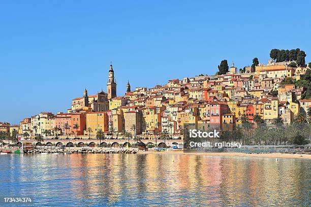 Multicolored Houses Of Menton France Stock Photo - Download Image Now - Alpes-Maritimes, Architecture, Beach