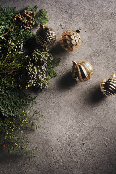 Vintage christmas background with metal baubles
