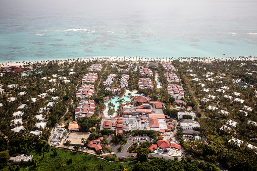 Aerial view of a beautiful caribbean beach in Punta Cana, Dominican Republic