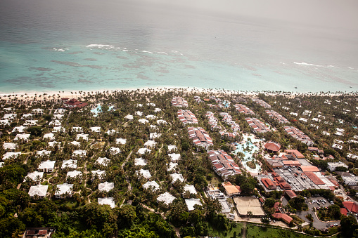 Aerial view of a beautiful caribbean beach in Punta Cana, Dominican Republic