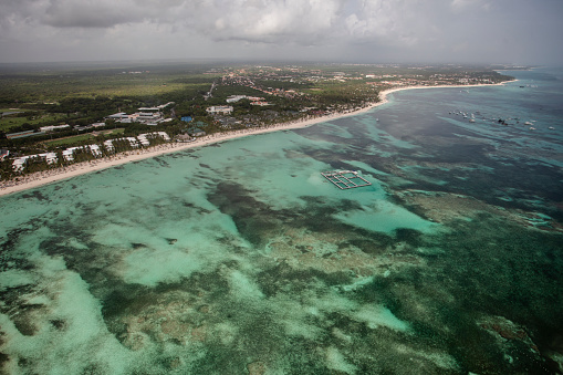Scenic aerial  view of Cozumel Island near Playa del Carmen at sunset, Quintana Roo, Mexico