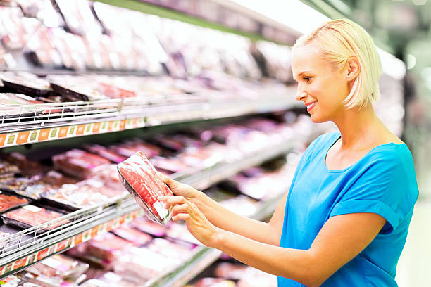 istock Woman Checking Meat Label While Shopping In Grocery Store 173436301