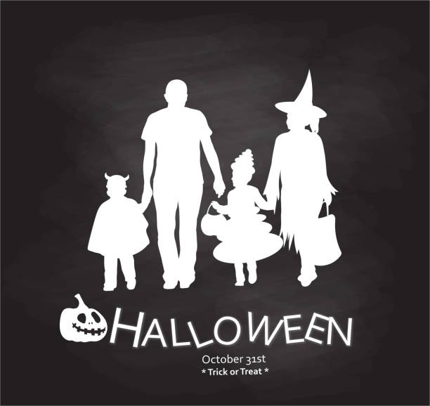 zabawna tablica rodzinna na halloween - father alien child characters stock illustrations