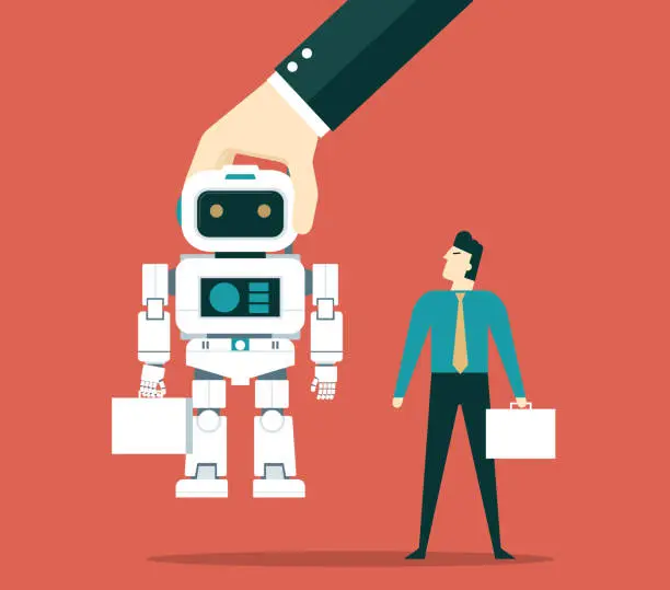 Vector illustration of Choice between artificial intelligence and businessman
