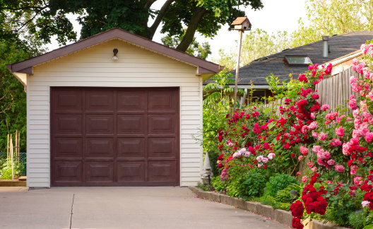 Detached garage and its driveway