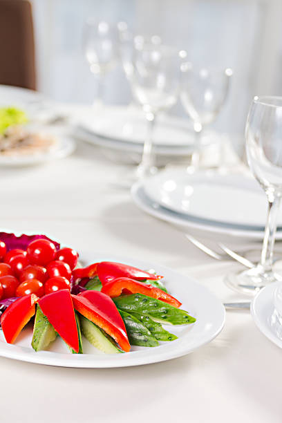 plate with sliced vegetables stock photo