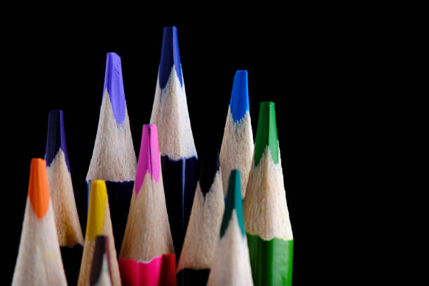 istock Set of colored pencils black background. 1734493791