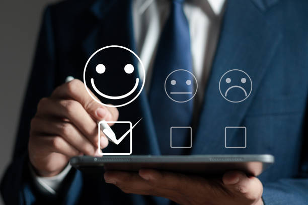 Customer satisfaction survey concept. Businessman rate their online satisfaction experiences. Assessment of the quality of services leading to business reputation rankings.