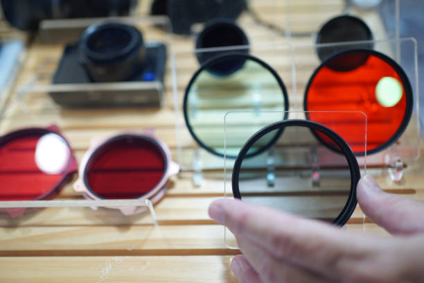 istock Optical lenses for photography, optical technology, light and color control science 1734618373