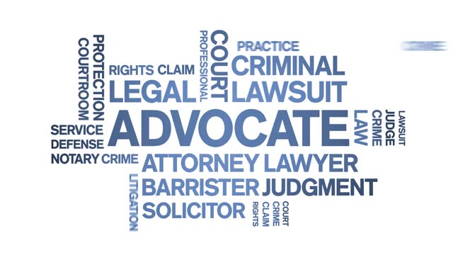 Advocate animated word cloud,animation text kinetic typography seamless loop.