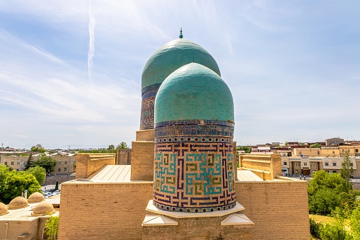 Samarkand, Uzbekistan - April 23, 2023: The tomb of the wives of the commander Amir Temur - Shakhi Zinda