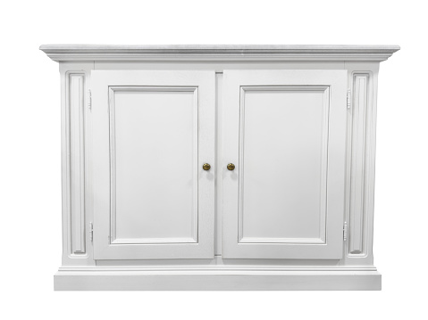 Ivory colored cupboard on white background with clipping path