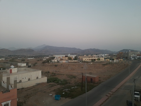 Al-Bahah region, the small, quiet city of Al-Hajra in the middle of the mountains, early in the morning