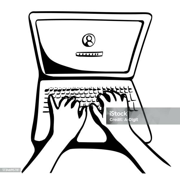 Computer Ink Sign Hands On Laptop Computer Ink Stock Illustration - Download Image Now ...
