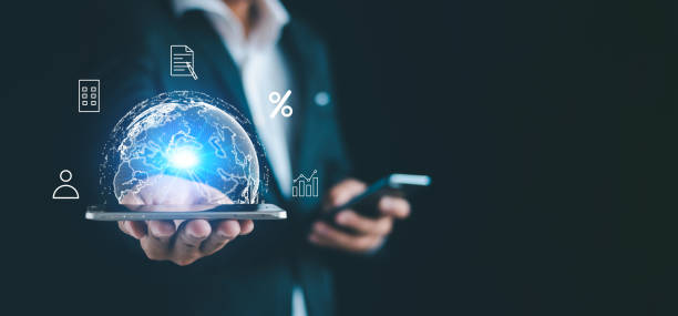 istock Businessmen holding light bulbs, target creativity and internet connectivity, digital marketing, finance, digital technology banking 1734702190