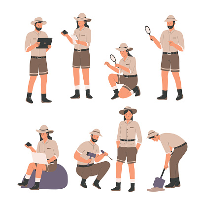 istock Archeologist people man and woman characters collection set 1734712775