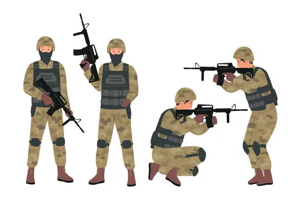 Vector illustration of Collection vector of men in military uniform