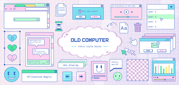 2000s Computer Ui Retro Y2k Digital Interface Old Computer Desktop Design With Pastel ...