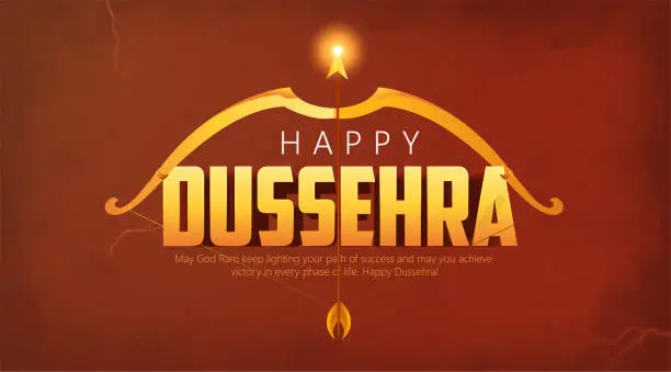 Vector illustration of Happy Dussehra , with bow and arrow