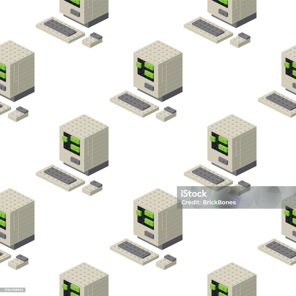Pattern Of Old Computers In Isometry On A White Background Vector Stock ...